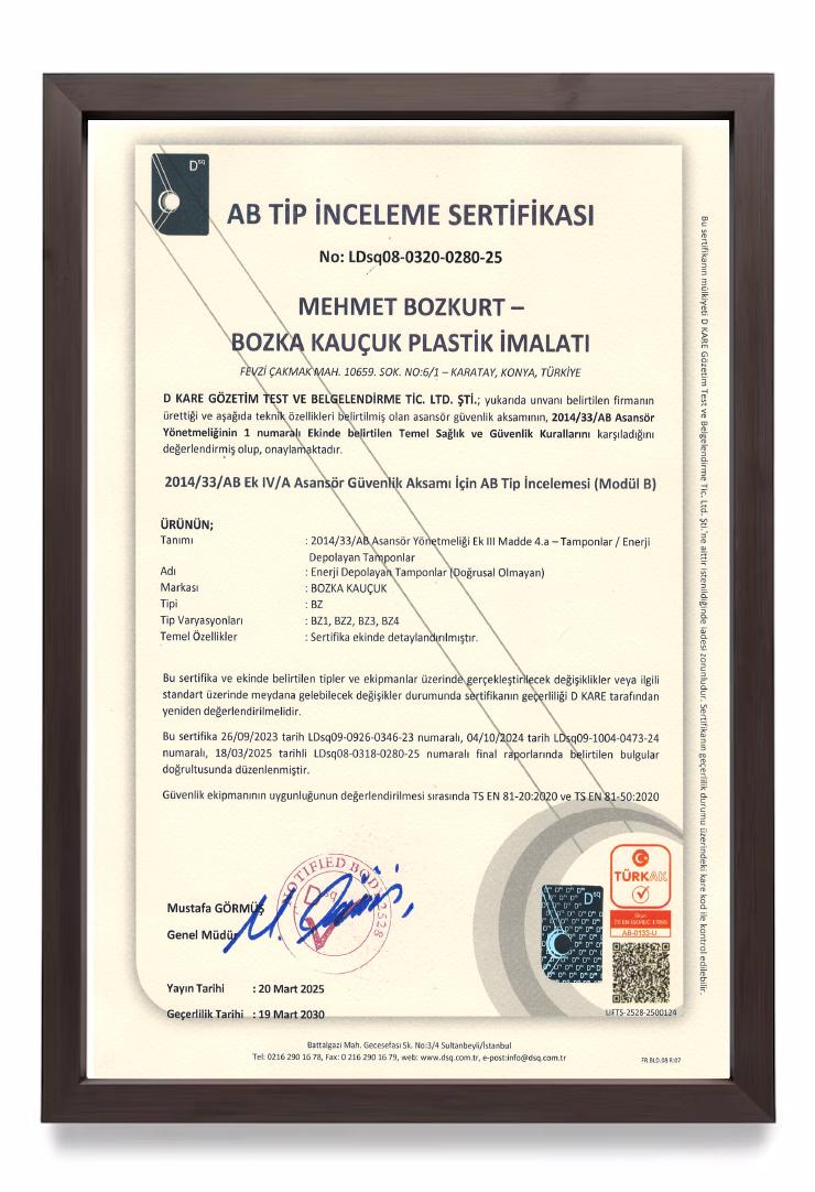 AB TİP İNCELEME SERTİFİKASI D KARE GÖZETİM TEST VE BELGELENDİRME TİC. LTD. ŞTİ.